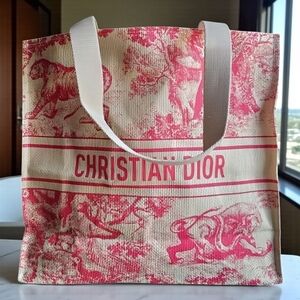 Dior Pink and Cream Straw Tote Bag NEW